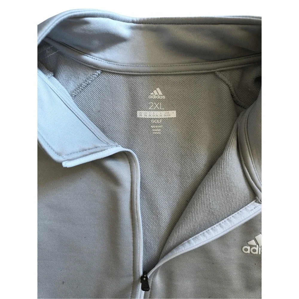 Adidas French Terry Golf‎ Mens Gray White 1/4 Zip Pullover Performance Athletic